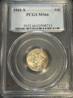 1941 S Dimes Winged Liberty Head or Mercury PCGS MS-66