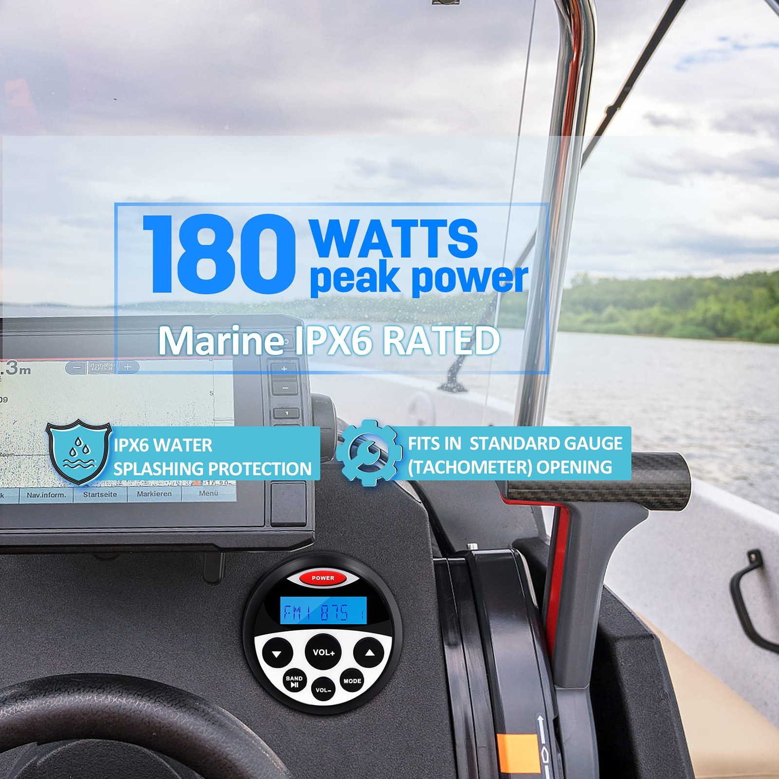 GUZARE Boat Marine Stereo Receiver Bluetooth - 45 x 4 Watts Audio AM FM Gauge...