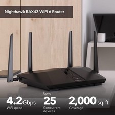 NETGEAR Router Nighthawk RAX43 WiFi 6 AX4200 Dual-Band Gigabit Wireless Router