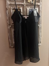 Victoria's Secret Black Satin Chiffon Rose Teddie Chemise Nightgown Medium