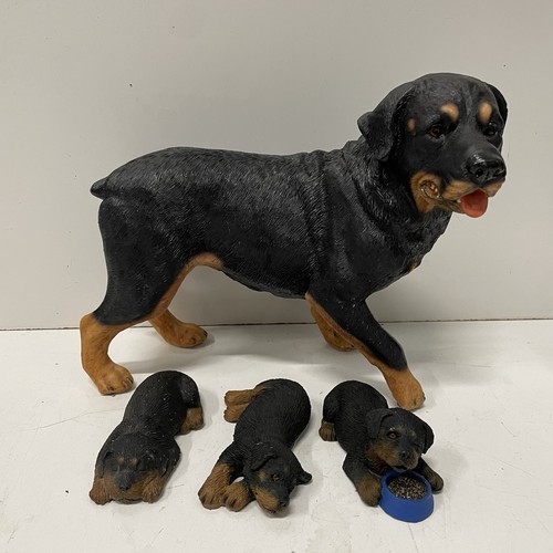 Rottweiler Enamel Dog Statue & VTG Sandicast Puppies Baby Dogs Puppy Figure