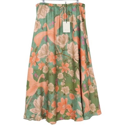 Spell Women's Floridian Maxi Skirt Sage Flamingo Floral Print Tencel Size XXL