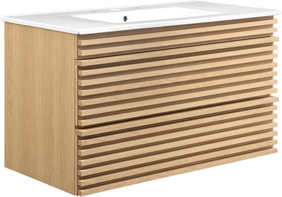 36'' Oak White Wall-Mount Bathroom Vanity - Stylish & Space-Saving Design