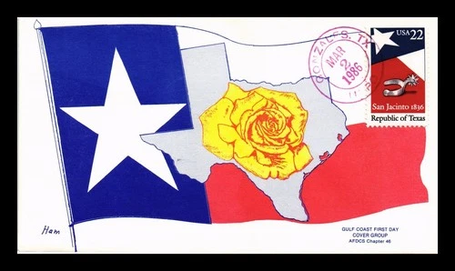 US COVER REPUBLIC OF TEXAS 150TH ANNIVERSARY FDC SCOTT 2204 HAND CANCEL