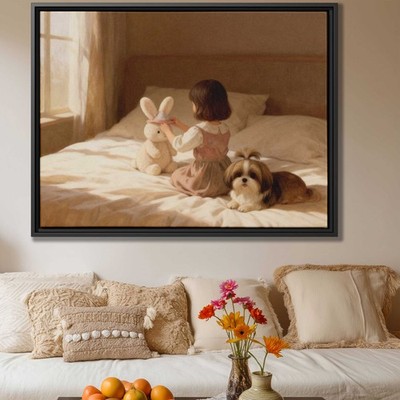 Cute Shih Tzu Dog Oil Painting Canvas Print for Living Room Wall Art Decor
