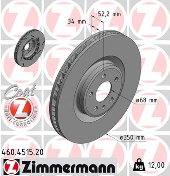1X Bremsscheibe Coat Z Zimmermann 460.4515.20 FüR Macan 95B Porsche 95BAU1 Gts-image