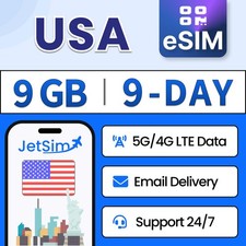 USA eSIM 9GB High-Speed 9 Day T-Mobile Verizon JetSim/United States Travel eSIM
