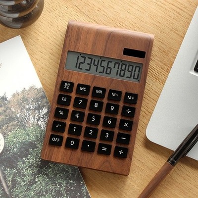 Hacoa Solar Battery Calculator Desk Type Real Natural Wood Walnut Japan