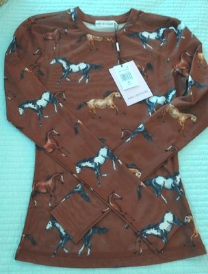NWT Avec Les Filles Horses Printed Long-Sleeve Mesh Top -