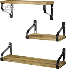 Floating Shelves Wall Mounted Set of 3, Rustic Wood Wall Storage Sh