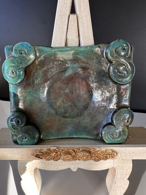 Handmade Studio Pottery Ceramic Dish Signed Soap Dish Plate Iridescent Glaze 6 