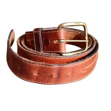 42 Vintage 80's Boho Belt Genuine Leather Brass Buckle Rugged USA MADE Brown