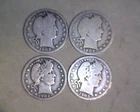 4 BARBER QUARTERS, 1902-O,1902-S,1903,1903-O, BELOW SILVER VALUE