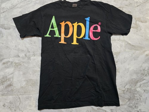 Vintage Apple Spellout T-shirt Black Sz L Rainbow Macintosh Single Stitch 80s/90 - Picture 1 of 8