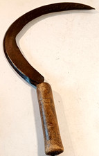 ANTICO FALCETTO IN FERRO BATTUTO CON MANICO IN LEGNO-RONCOLA-FALCE RURALE-D'EPOC