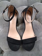 A New Day Suede Black Chunky Heel Sandals Ankle Strap Size 8