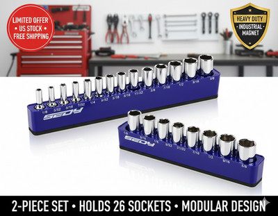 2-Piece 1/4''-Drive SAE Magnetic Socket Organizer Set (Holds 26 Sockets) - Detach