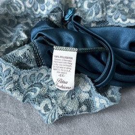 Vintage Petra Fashions 2X Teal Lace Babydoll Lingerie Set Open Front Chemise