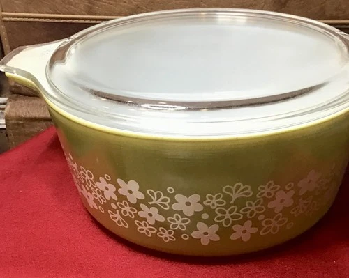 VINTAGE PYREX 1.5 Quart COVERED CASSEROLE DISH SPRING BLOSSOM CRAZY DAISY # 474