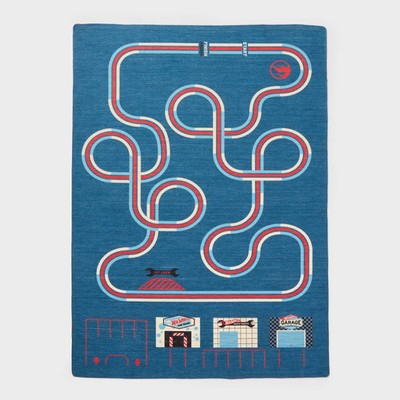 Hot Wheels Classic Blue Interactive Track Kids Rug 4ft x 6ft