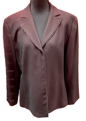 Bergamo By EBI VTG Women Black Red Inlay Stripe Poly Rayon Bead Collar Blazer 12