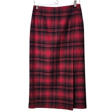 VTG Talbots 8 Petite Wool Plaid Skirt Italian Fabric Red Black Academia Preppy