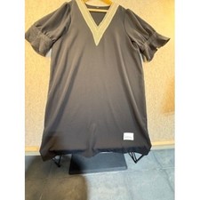 Unbranded Charcoal Gray Crochet V-Neck Ruffle Sleeve Shift Dress XL