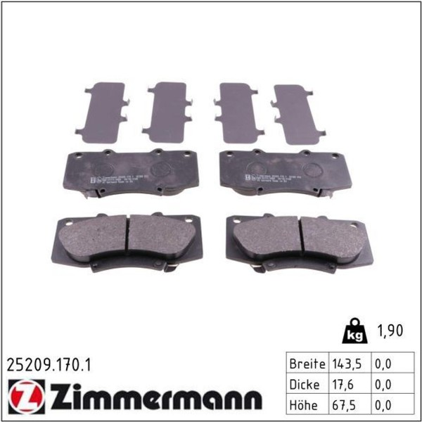 Zimmermann 25209.170.1 Bremsbelagsatz FüR Toyota Hilux N1 N2 N3-image