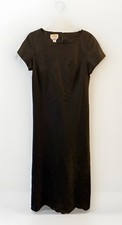Talbots Maxi Dress Sz 10 Black Irish Linen SS Lined Modest Eyelet Hem Career