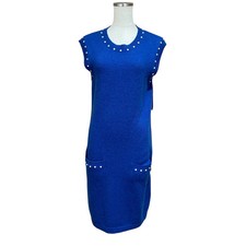 Chanel Coco Mark Knit Sleeveless Dress Blue Size 36 Chest 15.7 in Length 33.7 in