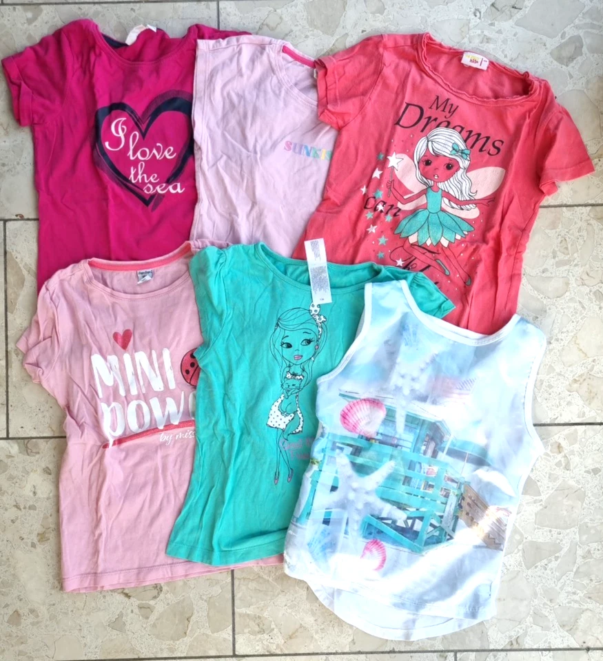 6 C&A Mädchen 122 128 T Shirt Träger Tank Tunika Top Kurzarmshirt Sweat Jersey - Bild 1 von 1