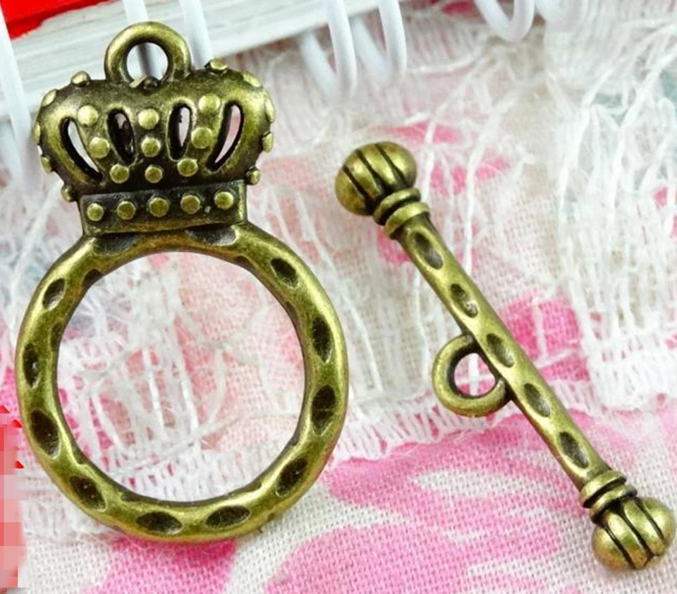 25 Sets Bronze Tone Crown Toggle Clasps 15X23mm Hook Connectors Jewelry Finding - Image 2 of 4
