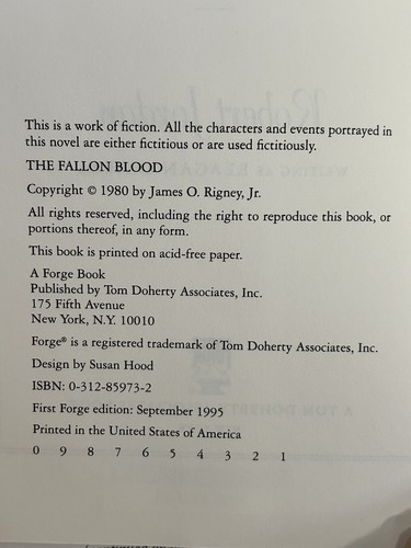 The Fallon Series. The Fallon Blood by Robert Jordan 1995, Hardcover 1st Edition - Picture 6 of 8