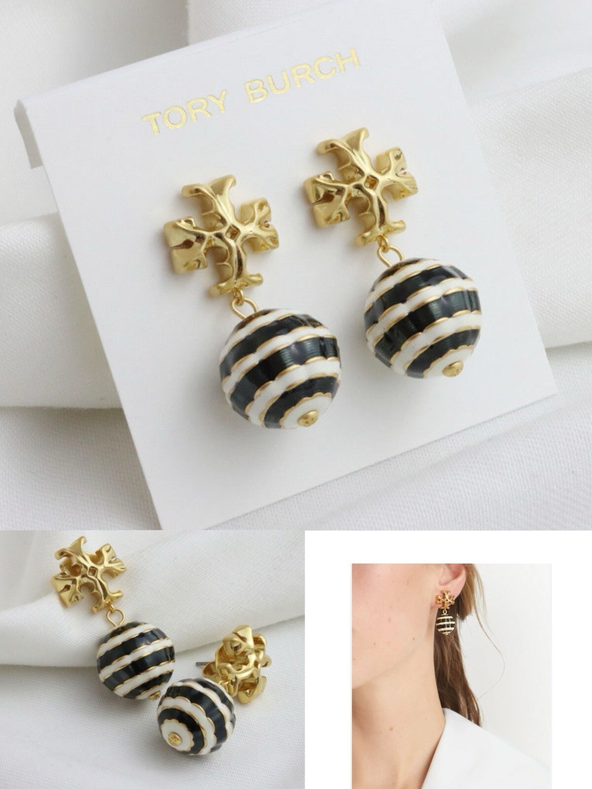 Tory Burch Balloon Gold Plated Classic Double T Logo Earring Lady Everyday Dress