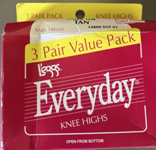 Vintage 90s Leggs Knee Highs Sheer Toe 3 Pair Tan One Size Fits Most