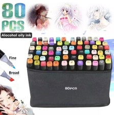 Pennarelli Doppia Punta 80 Colori Marcatore Impermeabile Marker Pen Con Base