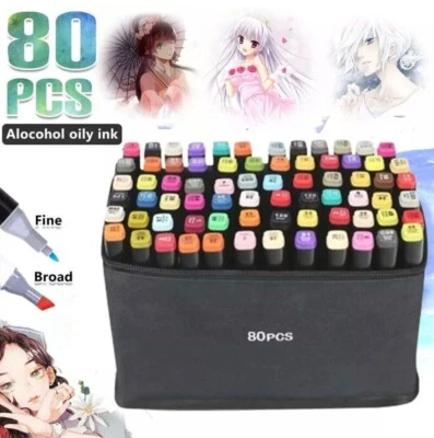 CECARO GROUP Pennarelli Doppia Punta 80 Colori Marcatore Impermeabile Marker Pen Con Base