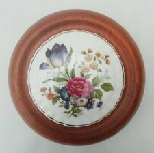 Vintage Holz Schmuckschatulle Blumen Porzellan Deckel Reiten Holzhandwerk Deko Topf