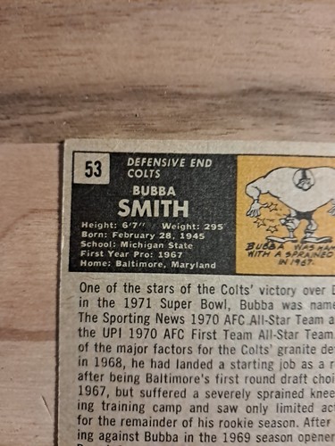 1971 Topps - #53 Bubba Smith, Colts- Defensive End - Picture 7 of 10