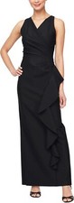 Alex Evenings Dress Slimming Long Side Ruched Cascade Ruffle sz 4 NEW NWT AE2