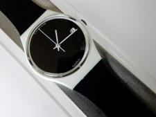 BIG ECLIPSE 1987 B/W Collectible Swatch with DATE, ORIGINAL CASE NOS-RARE