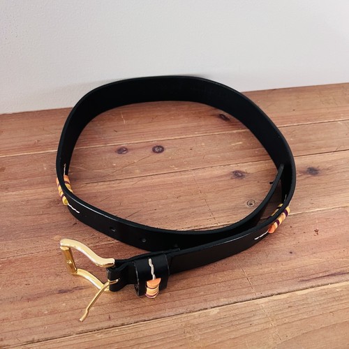 United Colors of Benetton Belt Size 85 Womens Beaded Leather Brass Buckle Waist - Picture 3 of 23