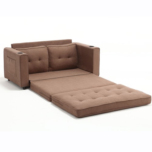 55" 3-in-1 Upholstered Futon Convertible Floor Sofa Bed Foldable Loveseat Daybed - Picture 4 of 17