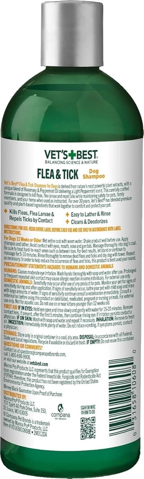 Vet’s Best Flea and Tick Advanced Strength Dog Shampoo-Flea/Tick Treatment-12 oz - Image 2 of 4