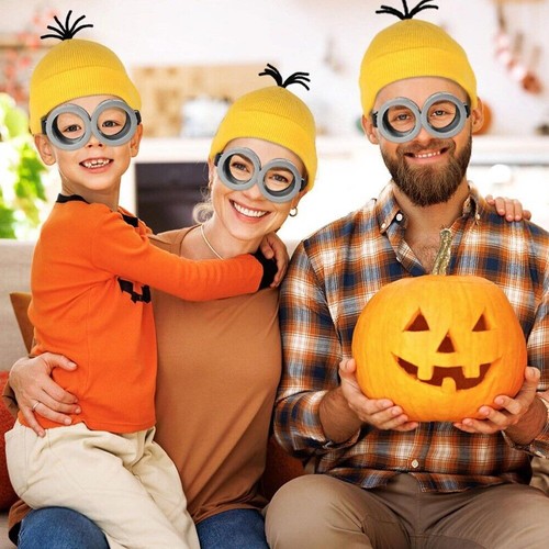 Minions Cosplay Costume Adults Kids Fancy Dress Beanie Glove Glasses Halloween - Picture 7 of 9