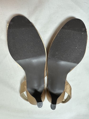 Annie Shoes Womens Gold Satin Peeptoe Slingback Pumps Sz 9W Pre-owned - Picture 6 of 15