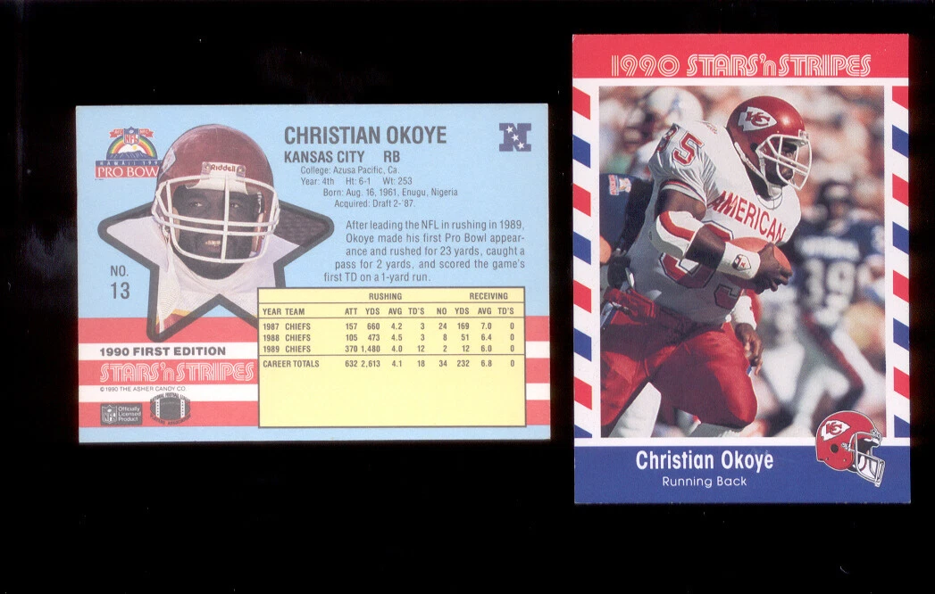 1990 Fleer SS Stars & Stripes CHRISTIAN OKOYE Kansas City Chiefs Card
