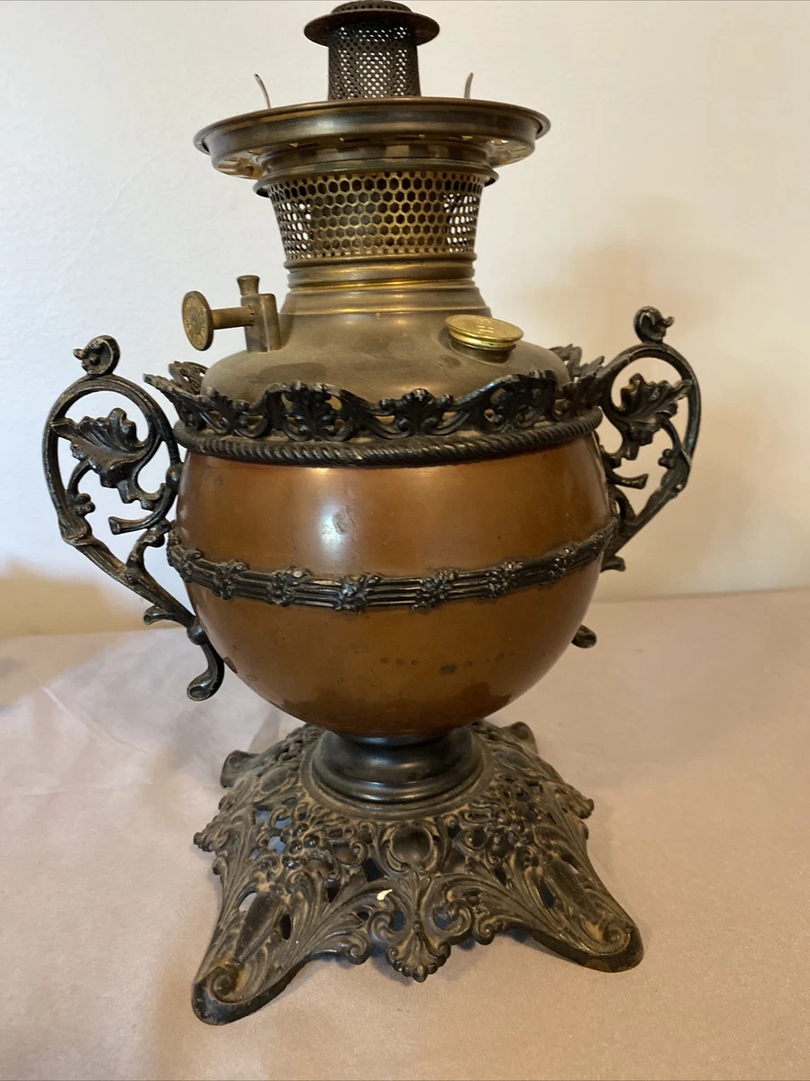 B H Metal Oil Lamp Ornate 12 Tall No Chimney