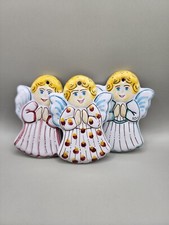 Christmas Ornaments ANGELS Red Pottery Glazed Set Of 3 Hanging Decorations