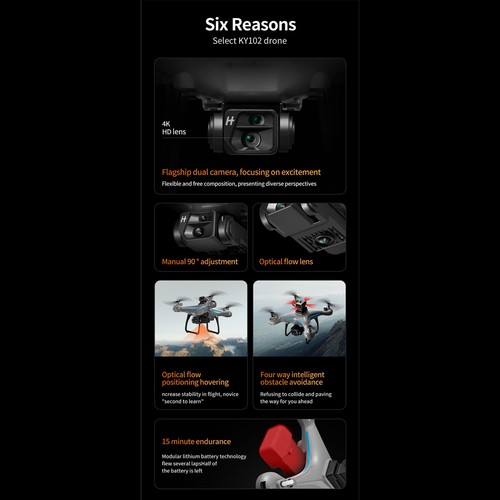 (Dual Camera)KY102 RC Drone Grey Quadcopter Toy Optical Hovering ZO - Picture 19 of 24